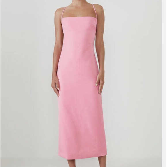 JILLIAN BACK DETAIL MIDI DRESS IN PINK SORBET SIZE 6 SMALL - Picture 1 of 8